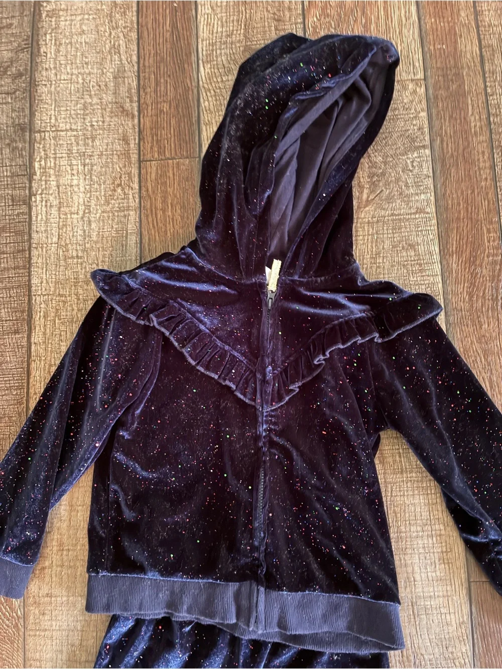 Little Me Girls' Sparkle Hooded Velvet Sweatsuit Set - Navy sz 3T Like new!